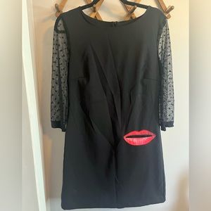 Desigual lip pocket sheer sleeves black mini dress